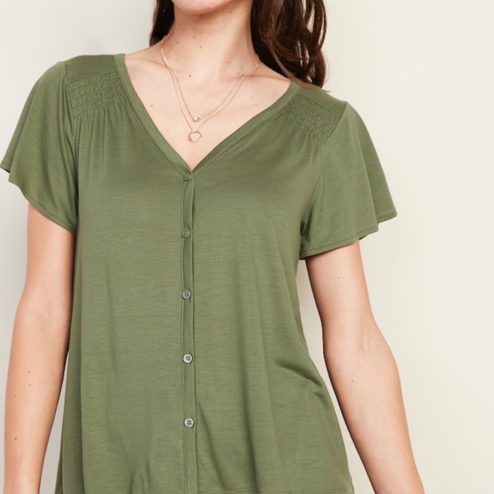 V-Neck Button-Front Top